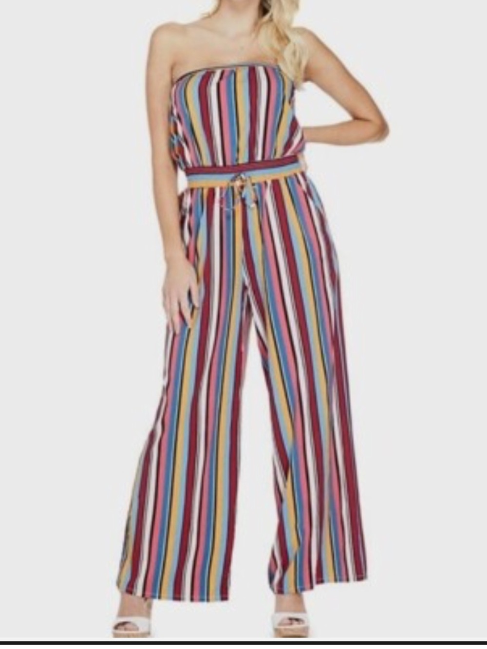 Guess strapless colorful wide leg jumpsuit size L